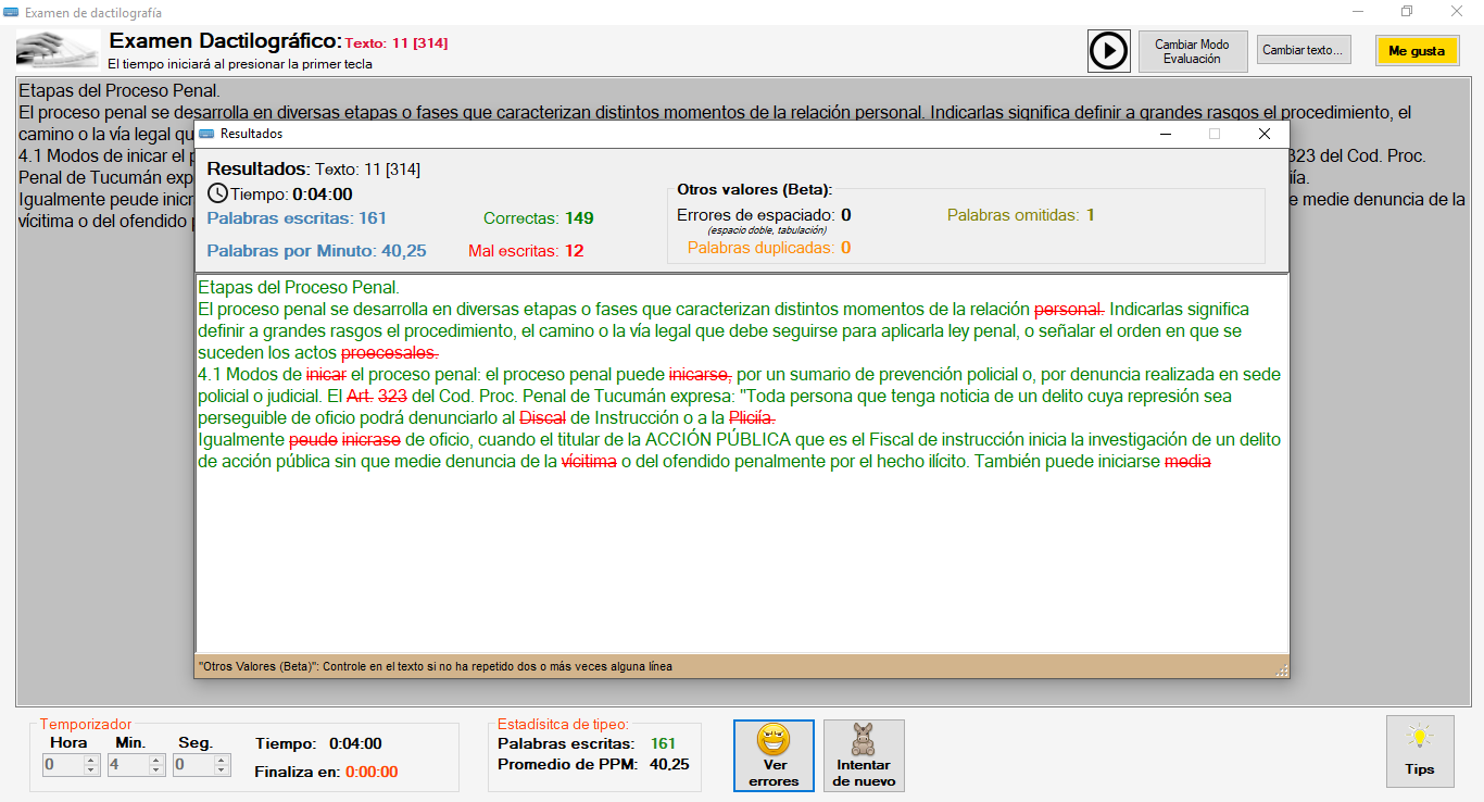 Captura del Simulador de Examen de Dactilografía